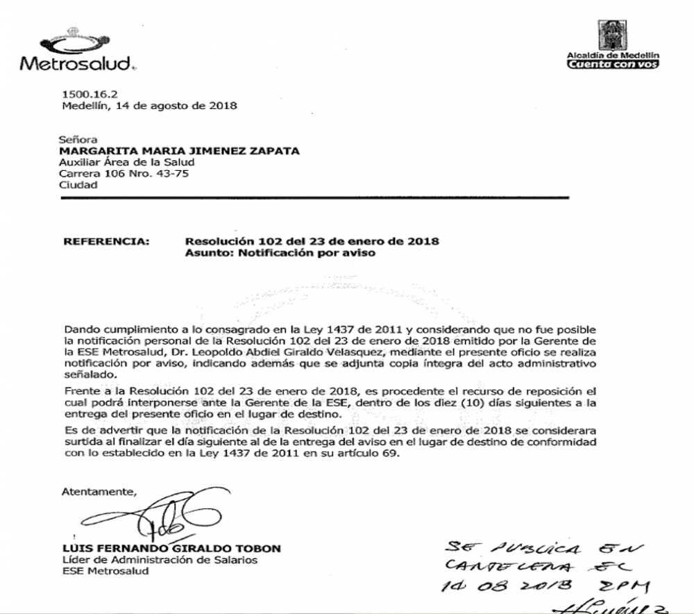 Notificaci&oacute;n por aviso