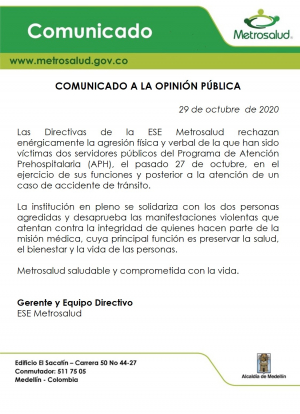 Comunicado a la Opini&oacute;n P&uacute;blica