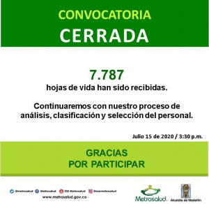 Metrosalud inicia proceso de convocatoria &nbsp;a 900 personas del &aacute;rea de la salud